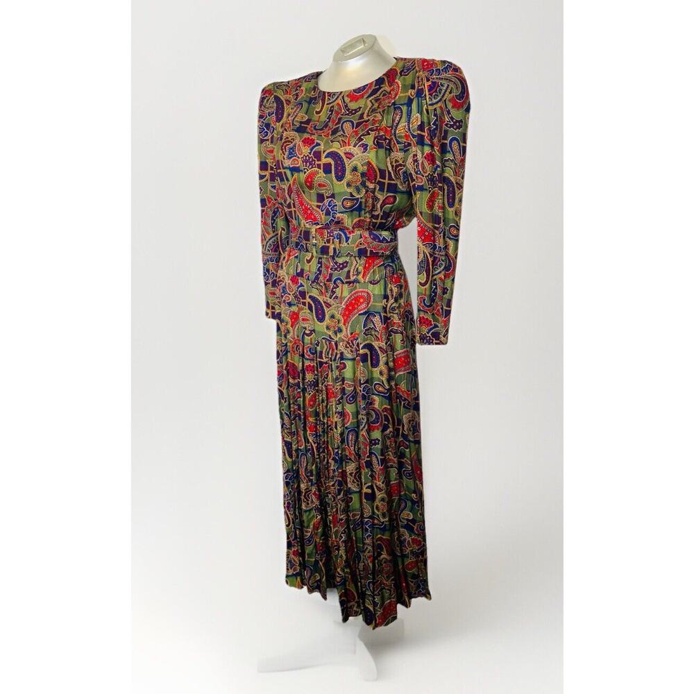 JACKIE & ERIC Vintage USA M Multicolored Paisley Midi Dress w/belt Tag: 9/10
